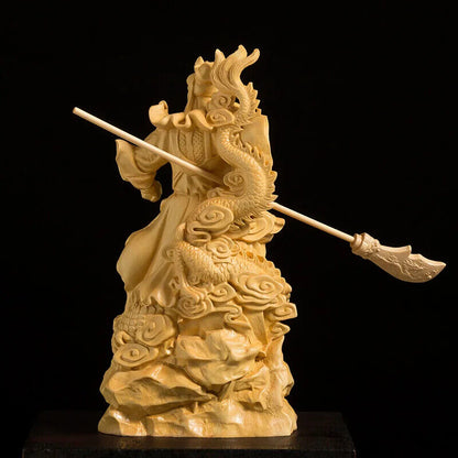 16CM Guan Yu Statue Buddha Statue Solid Wood Feng Shui Boxwood Carving Home