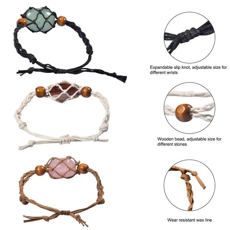 Macrame Bracelet Cord Net Bag Adjustable Empty Without Stone Crystal Gems Holder