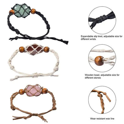 Macrame Bracelet Cord Net Bag Adjustable Empty Without Stone Crystal Gems Holder
