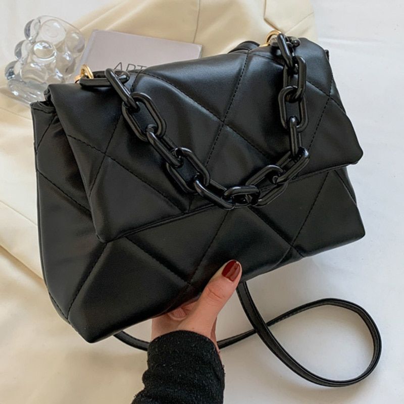 Leather Crossbody Bag Women Embroidery Thread Flap Chain Shoulder Handbags Purse