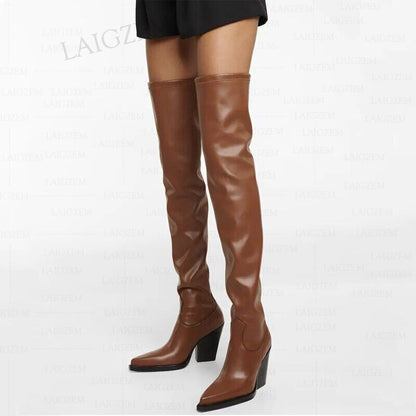 Women Over Knee High Boots 8CM Heels Tall Boots Leather Shoes Woman