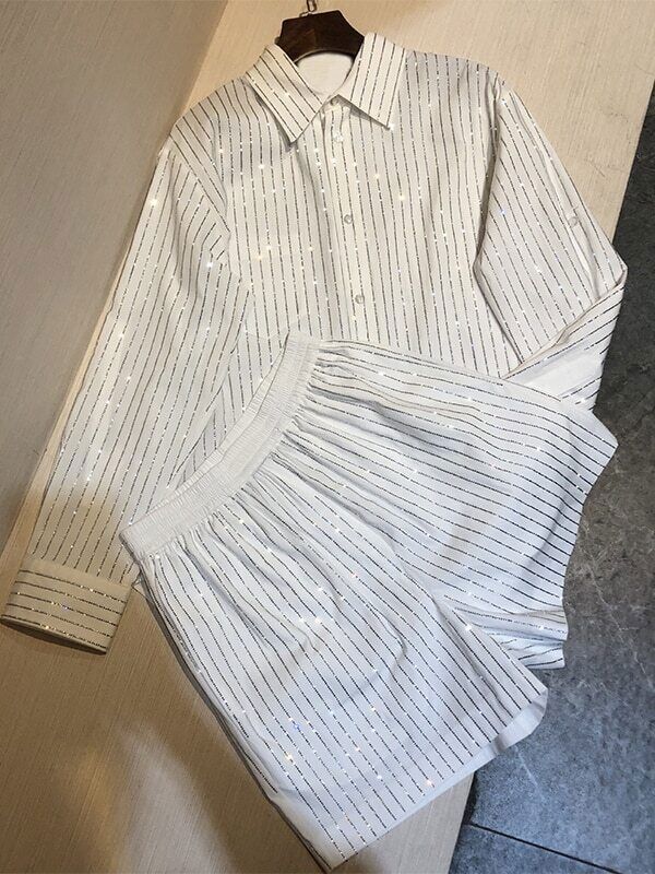 Suit 2023 Spring Autumn Long Sleeve Shirts Wide Leg Shorts Temperament 2pcs