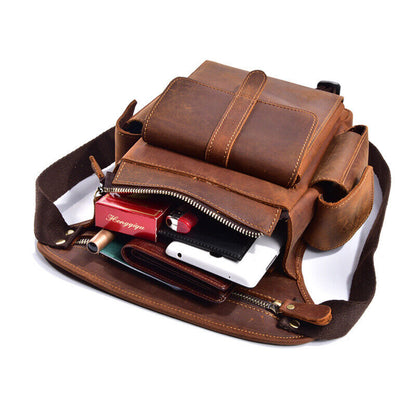 Crazy Horse Leather Leg Drop Bag Men's Motorcycle Thigh Hip Waist Fanny Pack