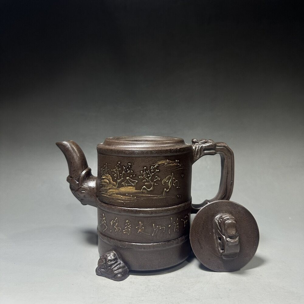 vintage chinese yixing purple clay teapot zisha ceremony carving Collectible art