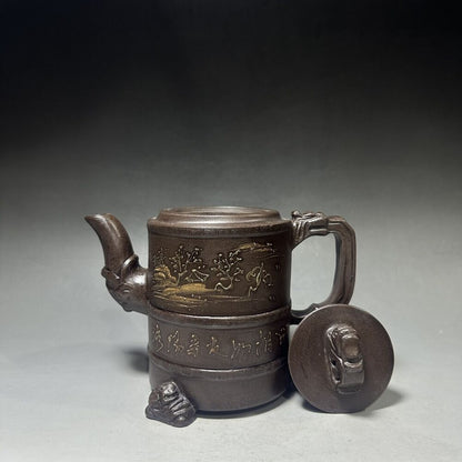 vintage chinese yixing purple clay teapot zisha ceremony carving Collectible art