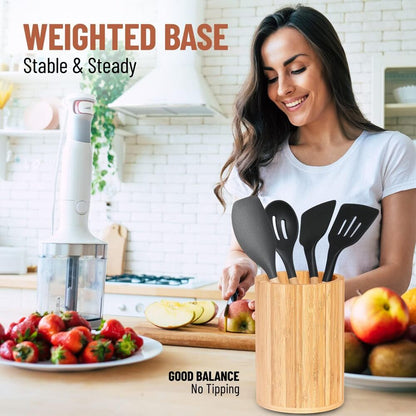 Bamboo Utensil Holder Kitchen Decor Storage Organizer Kitchen Bathroom Office