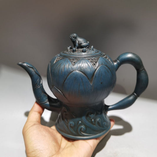 vintage chinese yixing purple clay teapot zisha ceremony frog lotus teaware art