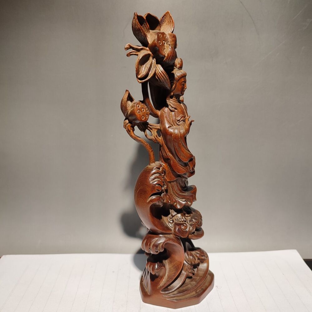 wooden statue carvings home decor sculptures quan Boxwood Free kwan yin Figurine