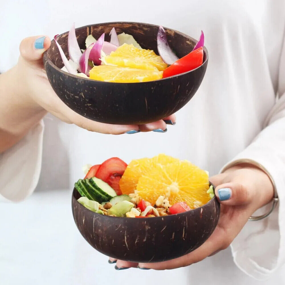 Wooden Bowls 1-5Pcs Natural Coconut Shell Salad Snacks Serveware Tableware Spoon