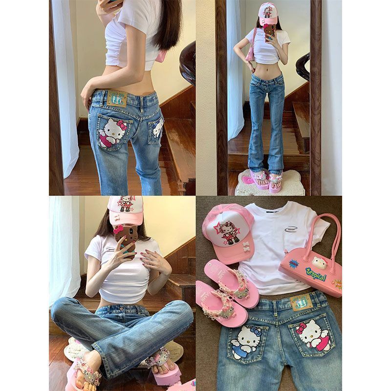 Hellokitty Low Waist Flare Jeans Women's Y2K Bootcut
