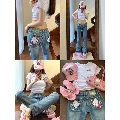 Hellokitty Low Waist Flare Jeans Women's Y2K Bootcut
