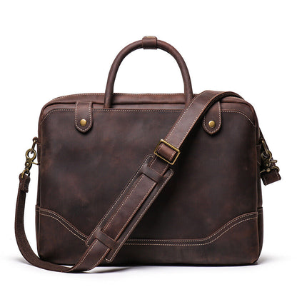 Men's Portable Briefcase Crazy Horse Leather Sling Shoulder Bags for 14" Laptop