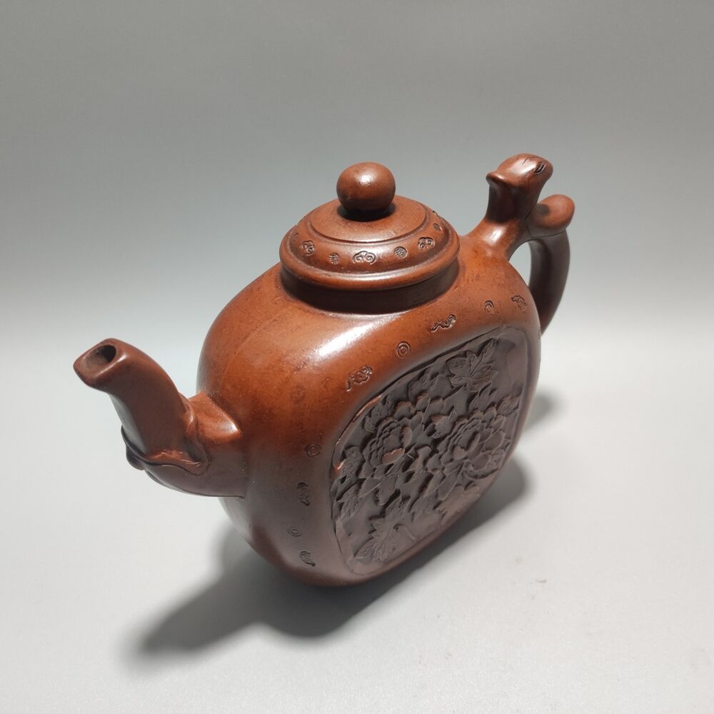 Vintage Chinese Yixing Purple Clay Teapot Zisha Ceramic Carving Nice Tea Set Art