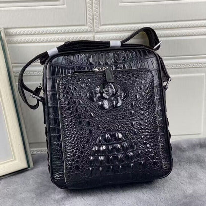 Original Crocodile Skin Leather Shoulder Bag, Black Men's Luxury Messenger Bags