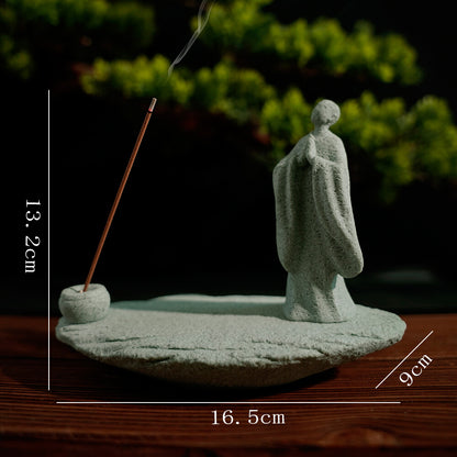 Zen Green Sand Stone Chinese Monk Tea Ceremony Buddha Bonsai Tank Decoration