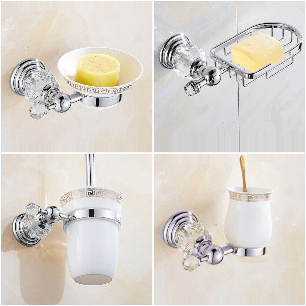 Luxury Crystal Silver Bathroom Accessories Chrome Polished Brass Hardware Sets