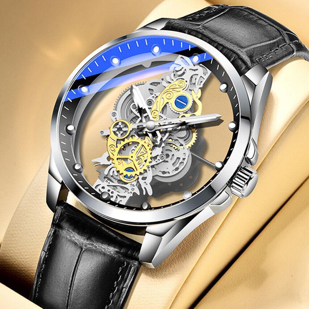 Reloj Esqueleto Hueco De Lujo Para Hombres Automático Cuarzo Acero Inoxidable