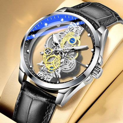 Reloj Esqueleto Hueco De Lujo Para Hombres Automático Cuarzo Acero Inoxidable