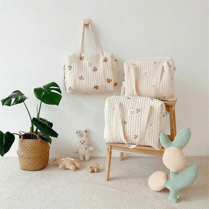 Flower Embroidery Pattern Baby Beige Zipper Diaper Handbag Luggage Bag