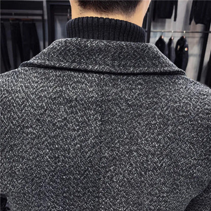 Men's Long Casual Top Coats Warm Coat Lapel Collar Overcoat Windbreaker
