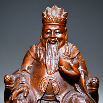 Vintage Chinese Boxwood Carving Mammon Statue Ornaments Wooden Figurine Artwork