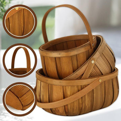 Hand Woven Wooden Bread Picnic Baskets with Handle Storage Organizer 3 Pieces