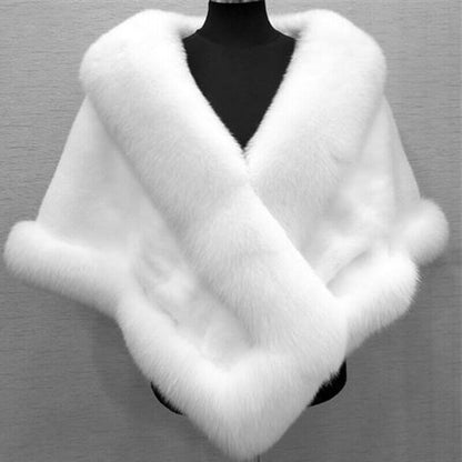 Women Luxury Fluffy Faux Fur Shawl Bridal Wedding Evening Cape Warm Dress Stole