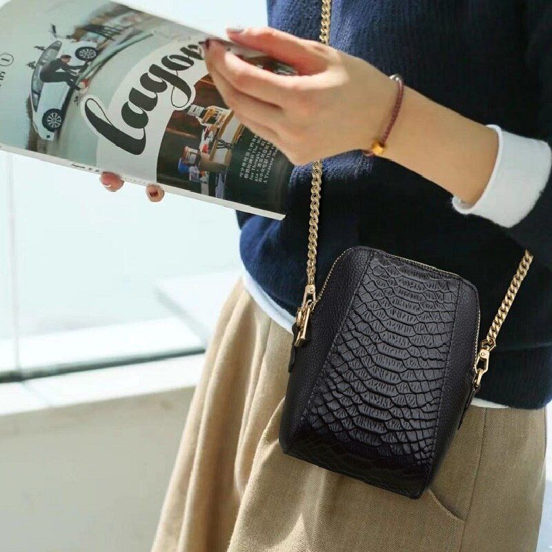 Mini Bag Genuine Leather Serpentine Pattern Bag Crossbody Purse 11*7*17CM 1Strap