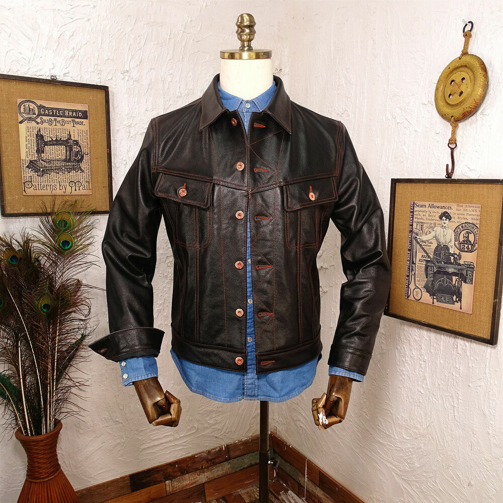Men's Vintage Style Motorcycle Leather Jacket Single-Breasted S-5XL Leisure Coat