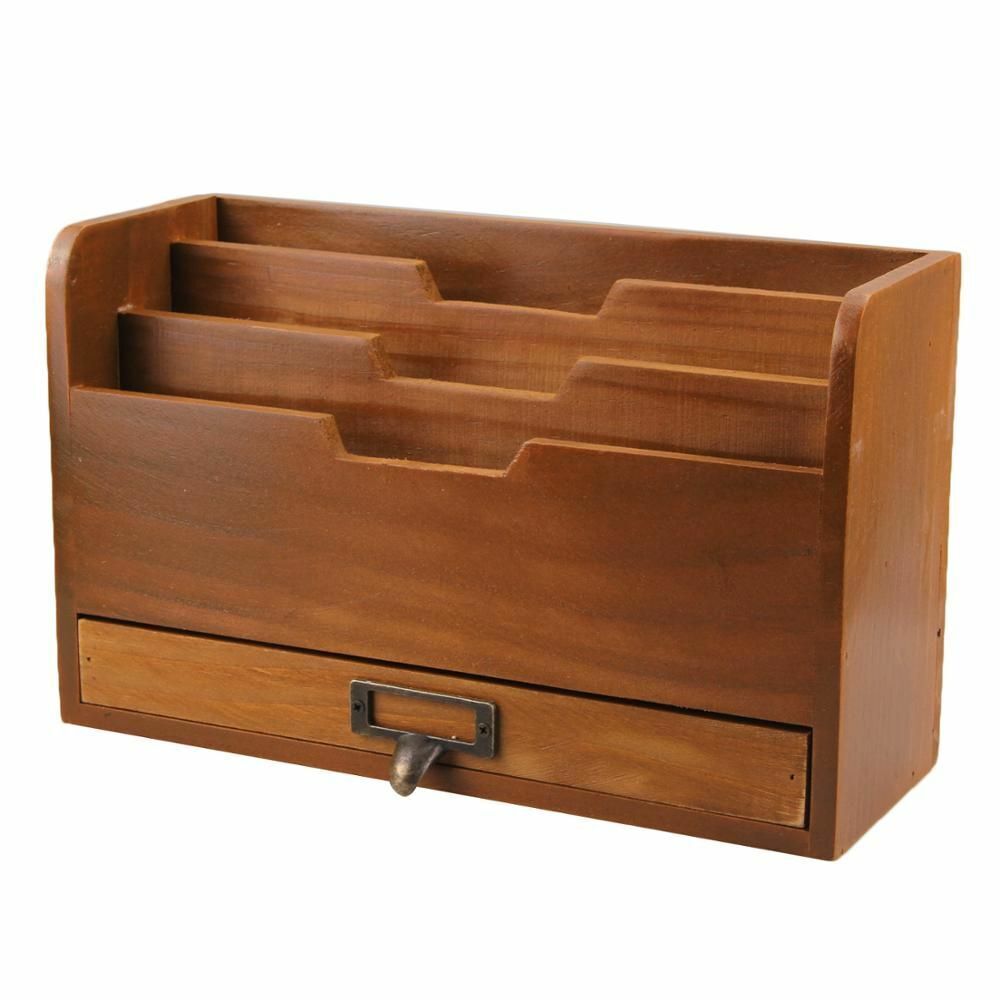 Multifunction Desk File Letter Mail Box Storage Sorter Organizer Wood 29x17x11cm
