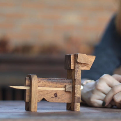 Handmade Wooden Puzzle Dog Themed Interlocking 3D Brain Teaser Desk Accessory