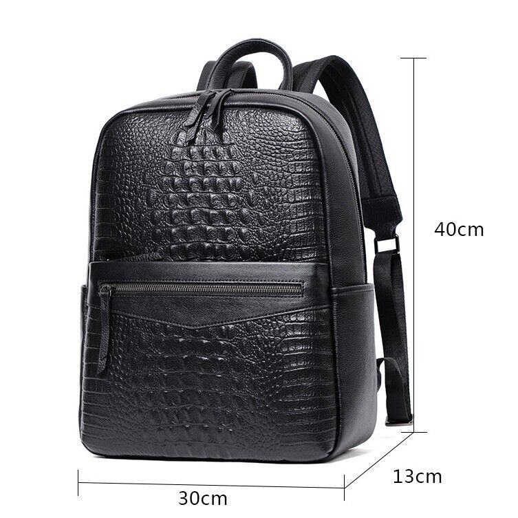 Top Cow Leather Black Men's Backpack, Crocodile Print Breathable Travel Bag