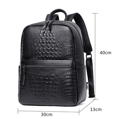 Top Cow Leather Black Men's Backpack, Crocodile Print Breathable Travel Bag