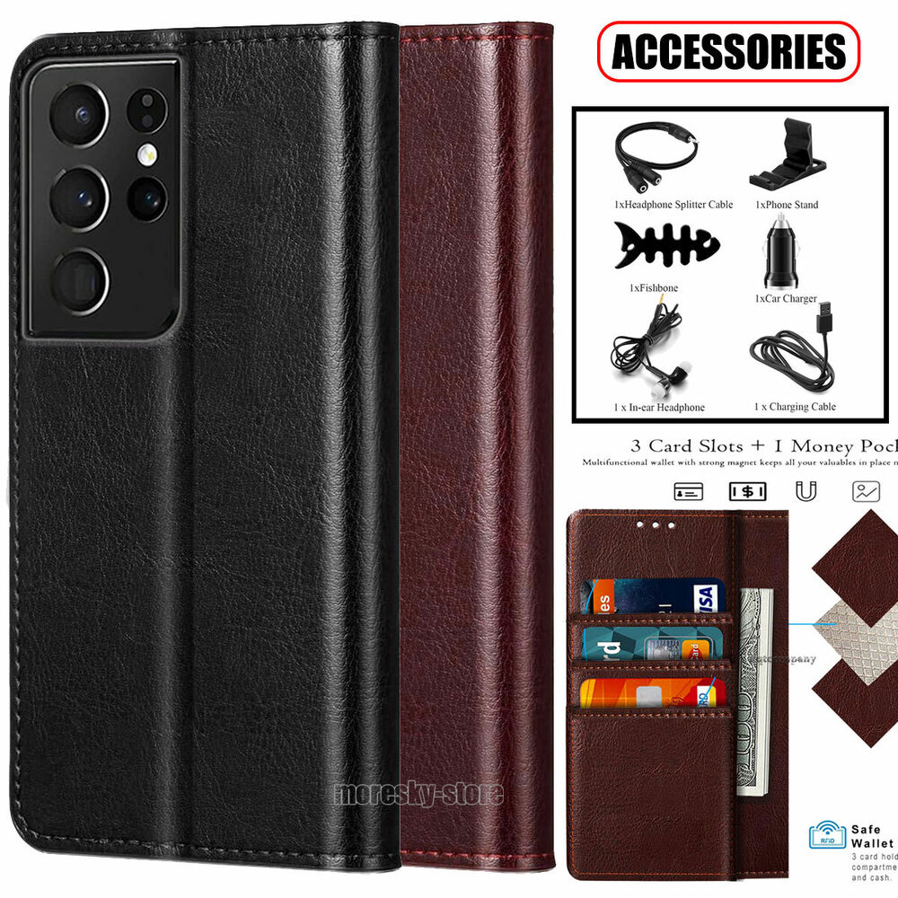 For Samsung Galaxy S21 Ultra+ Case Leather Tpu Wallet Flip Stand Cover Accessory