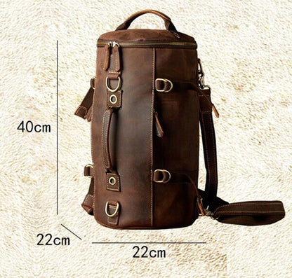 Top Cowhide Leather Travel Bag, Men Duffel Luggage Gym Sport Motorcycle Backpack