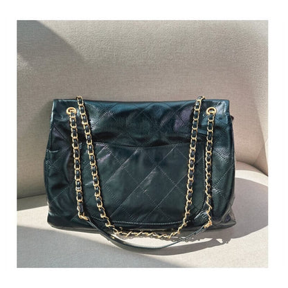 33/39cm Large Quilted Real Leather Flap Purse Shoulder Bag Chain Handbag Fashion
