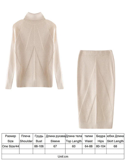 Autumn Women's Turtleneck Pullover Sweater + Slim Skirt Two-Piece Set