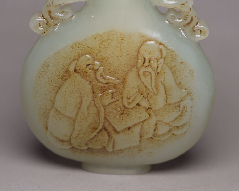 Vintage Chinese Antique Hetian Jade Carved Figure Story Statue Nice Snuff Bottle