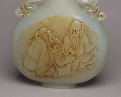 Vintage Chinese Antique Hetian Jade Carved Figure Story Statue Nice Snuff Bottle