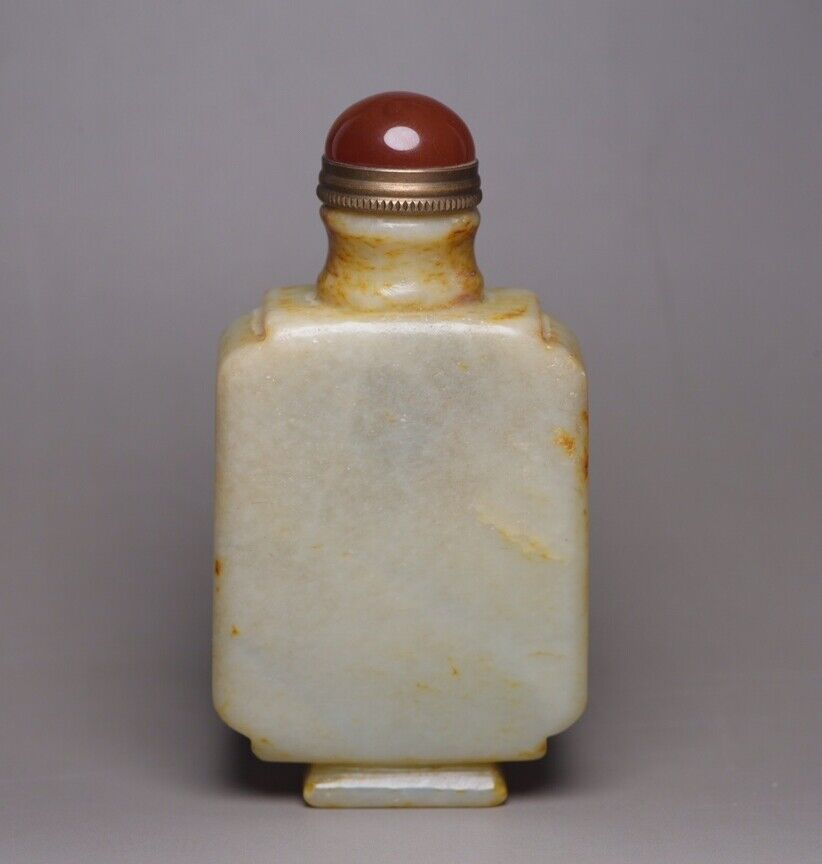 Antique China Hetian Jade Snuff Bottle Carved Nice Snuffbox Art Rare Collection
