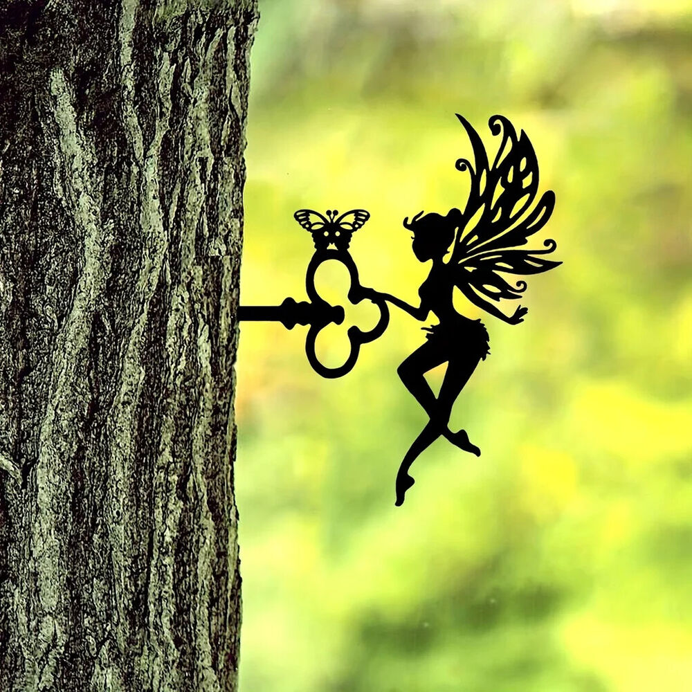 Elf On Branch Steel Silhouette Metal Wall Art Garden Yard Patio Statue Stake