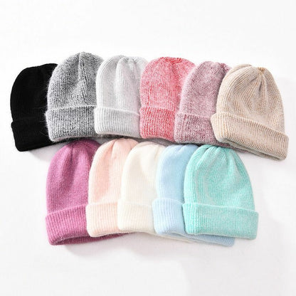 Hat Women Cashmere Knitted Beanies Thick Warm Wool Angora Beanie Polyester Solid
