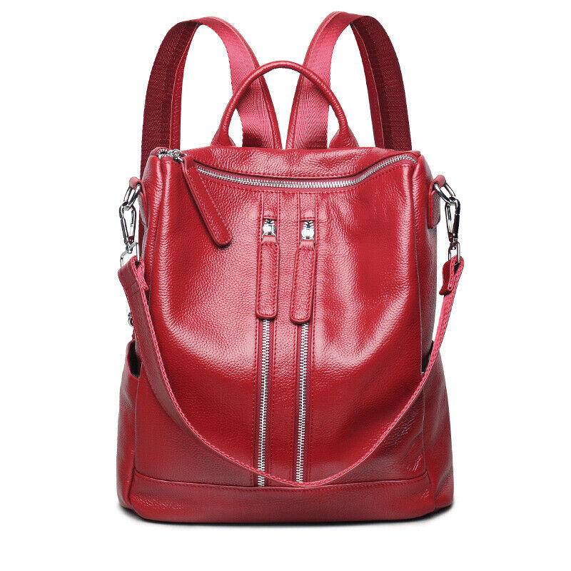 100% Genuine Leather Double Zipper Women's Backpack Travel Rucksack College Bag