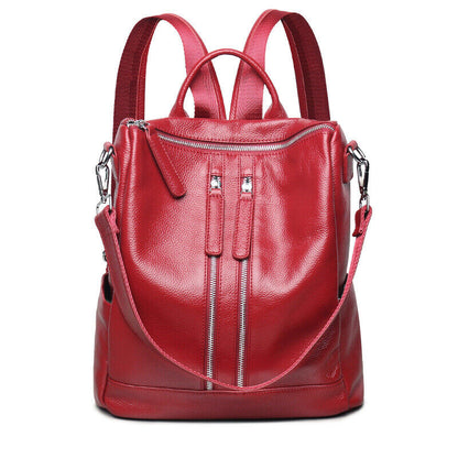 100% Genuine Leather Double Zipper Women's Backpack Travel Rucksack College Bag