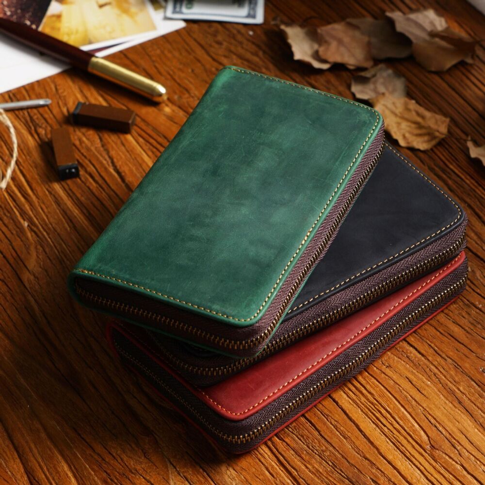 Cowhide Handmade Leather Fountain Pen Case, Pencil Case Stationery Storage Bag