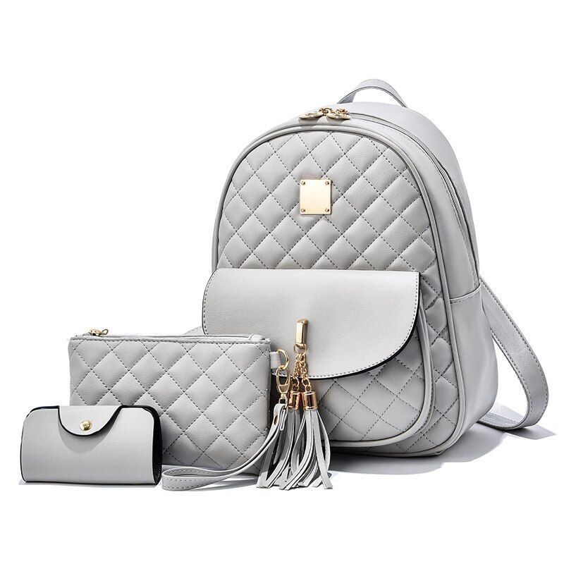 Leather Three Piece Backpack Sets Women Fashion Leather Backpack Card Holder 1PC
