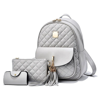 Leather Three Piece Backpack Sets Women Fashion Leather Backpack Card Holder 1PC