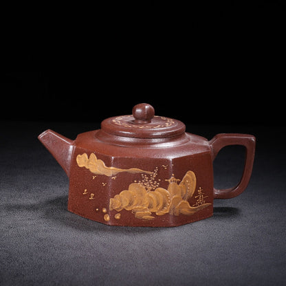 Chinese Yixing Zisha Clay Handmade Exquisite Teapot 六方 底款：荆溪华凤翔制）