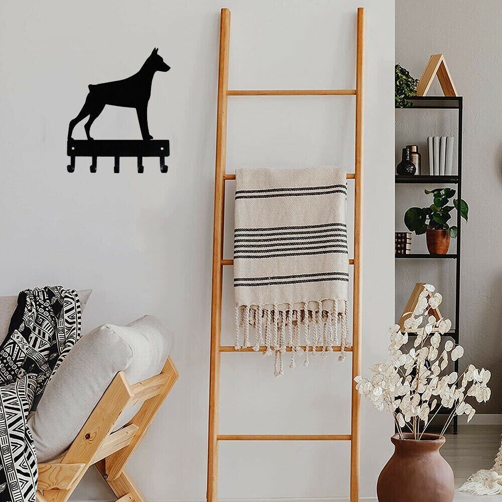 Wall Mounted Hook Up Doberman Dog - Key Hooks Wall Hanging Rack& Keychain Holder
