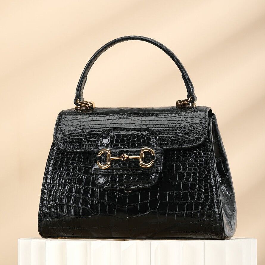 Black Alligator Crocodile Belly Skin Handbag, New Women's Chain Bag Shouler Bag